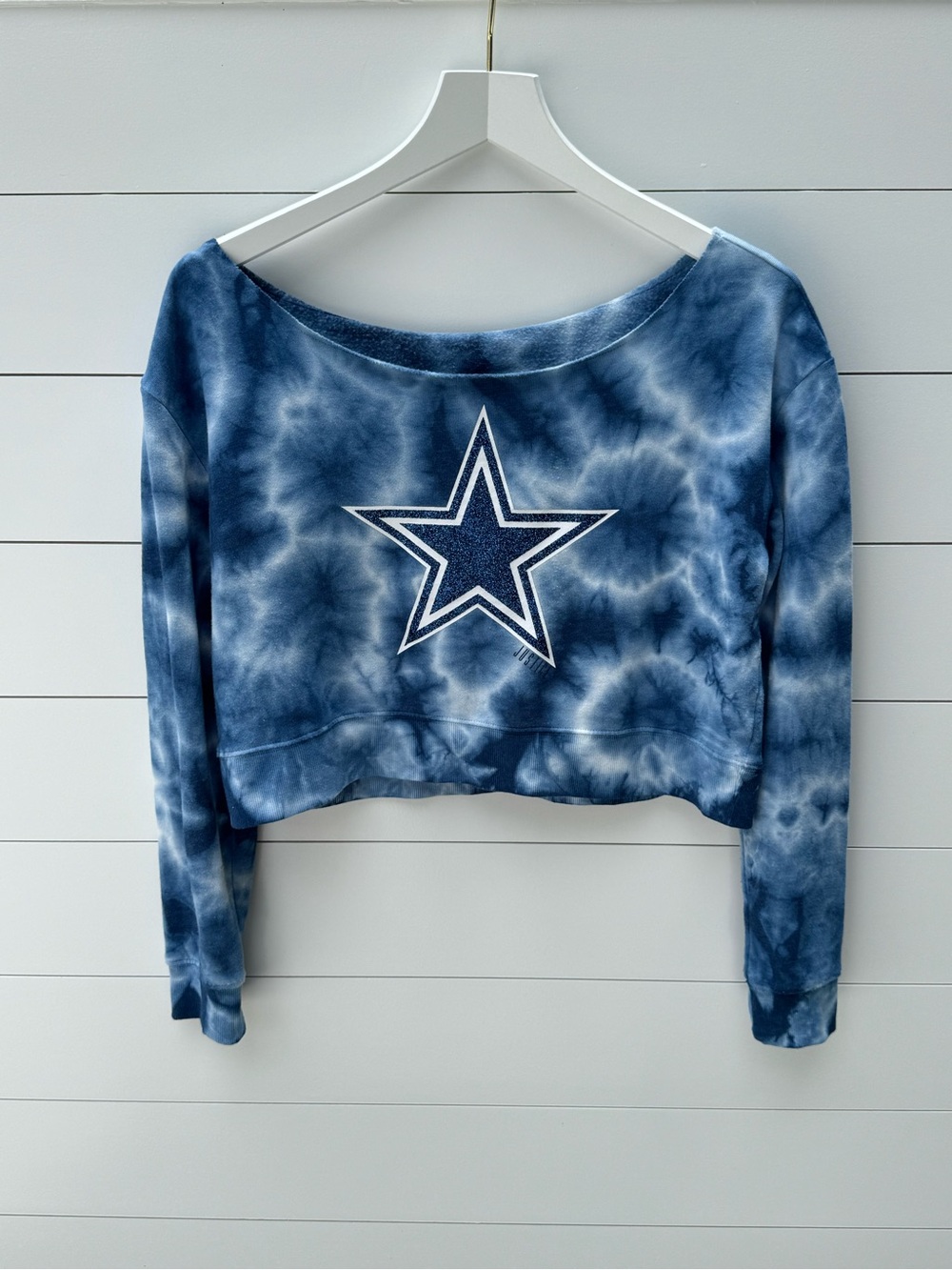 Justice Blue Tie-Dye Cropped Sweatshirt with Star Texas Cowgirl